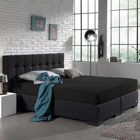 Hoeslaken Dubbel Stretch HC - Zwart