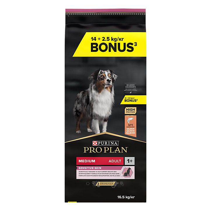 Croquettes Chien adulte peau sensible Purina pro plan riche en Saumon 14 + 2.5 kg Offert