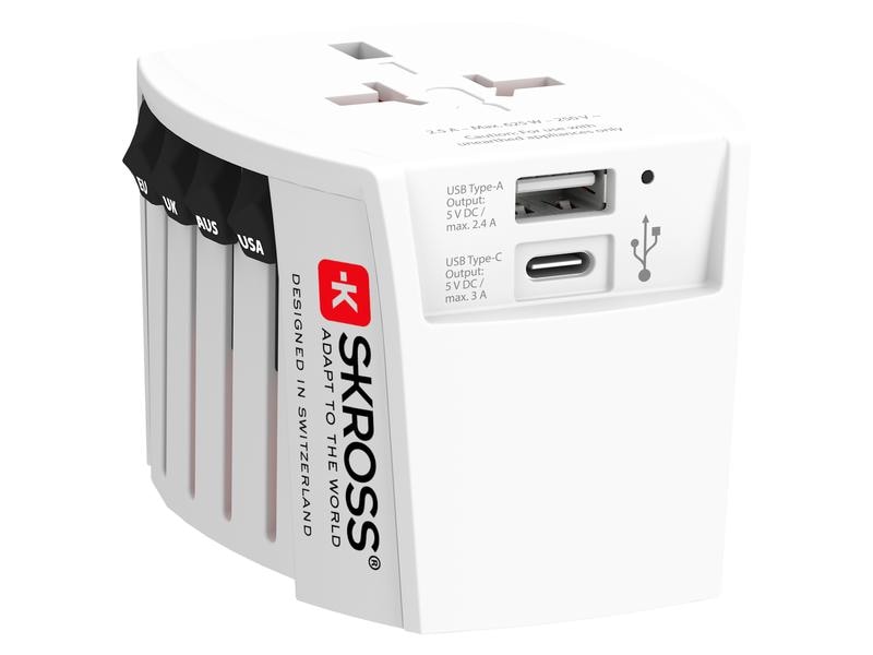 SKROSS Weltreiseadapter MUV USB (AC) 2-poliger Weltreiseadapter mit 2 integrierten  USB-Anschlüssen
