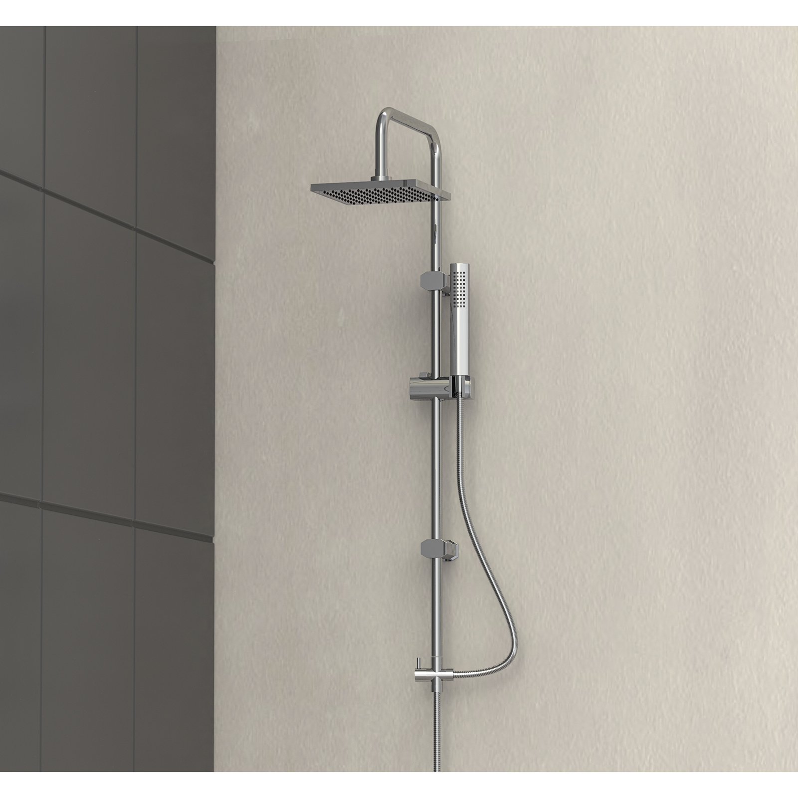 Duschbrause-Set - chrom - eckig - 99 cm