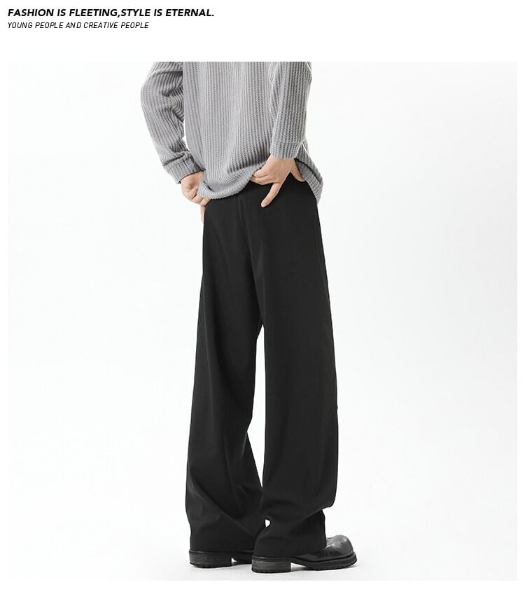 AXEN - Mid Rise Plain Straight Leg Dress Pants