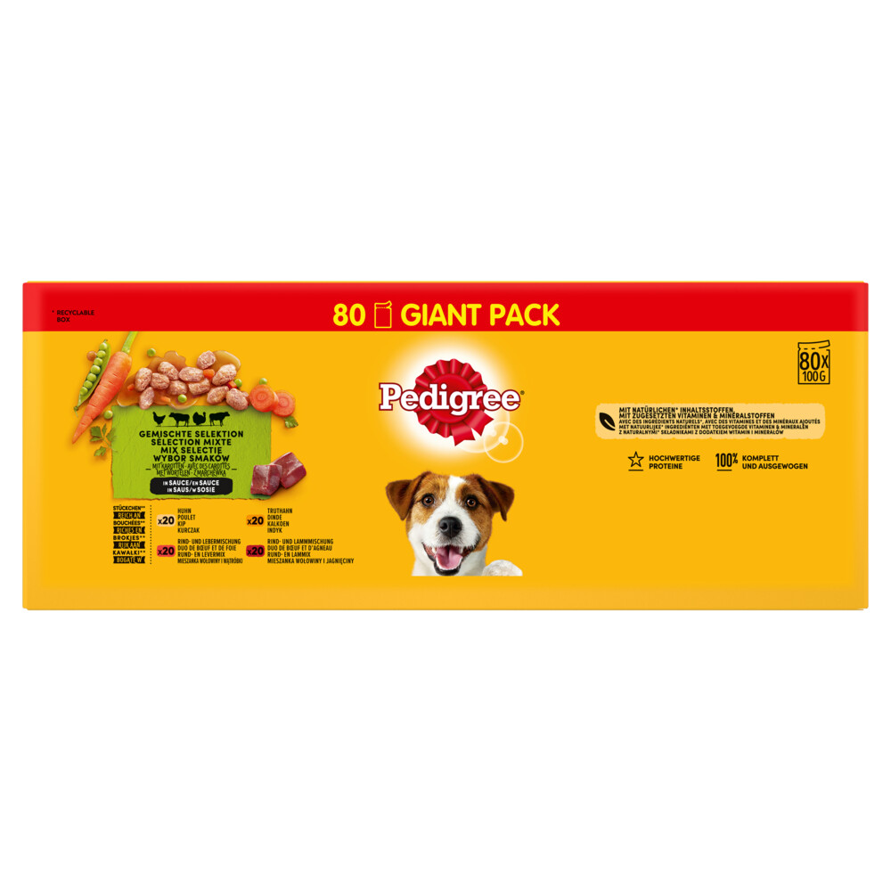 Pedigree Adult Hondenvoer Nat Rund, Kalkoen en Kip80 x 100 gr
