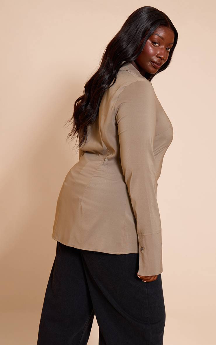 Marron Chemise Ajustée En Mousseline Grande Taille