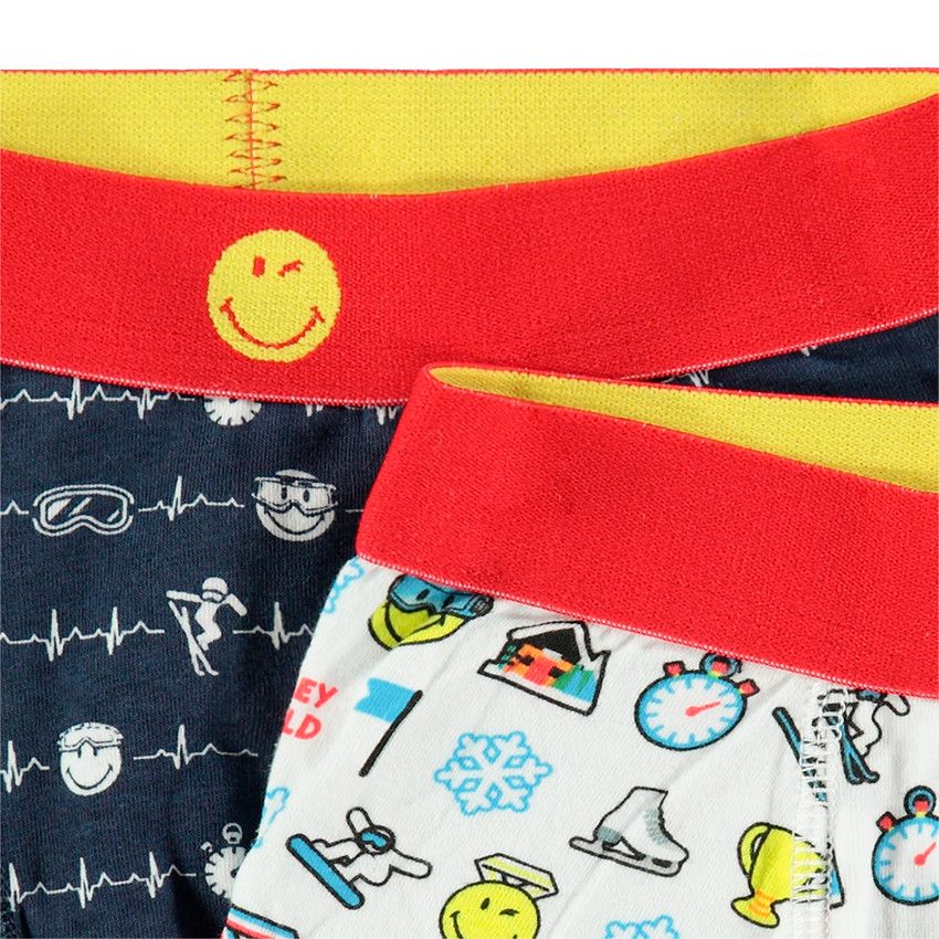 Lot de 2 boxers en coton avec motif Smiley - Bleu marine