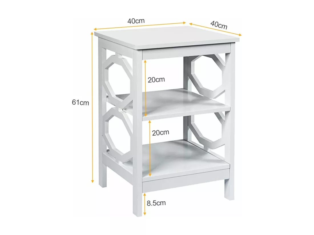 Lot de 2 Table de Chevet à 3 Niveaux, Table d'Appoint Chevet, Table Basse Simple et Contemporain, pour Chambre, Salon 40x40x61cm, Blanc