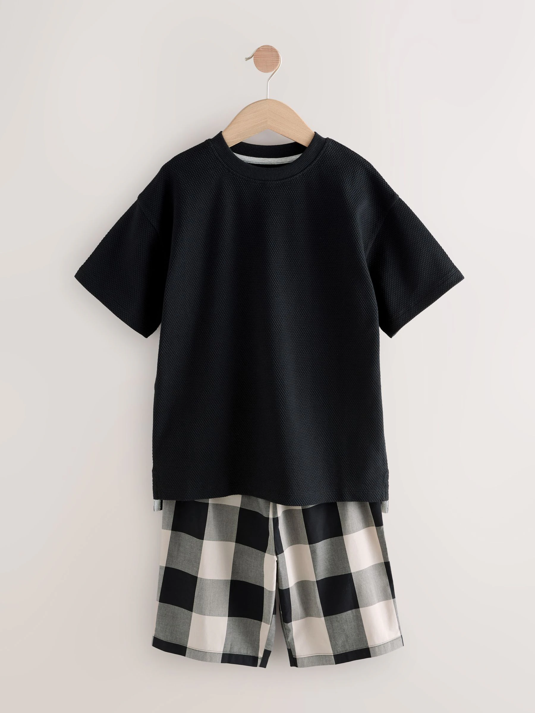 Zwart/grijs - 2 Pack Geweven Ruit Oversized Pyjama's (3-16jr)