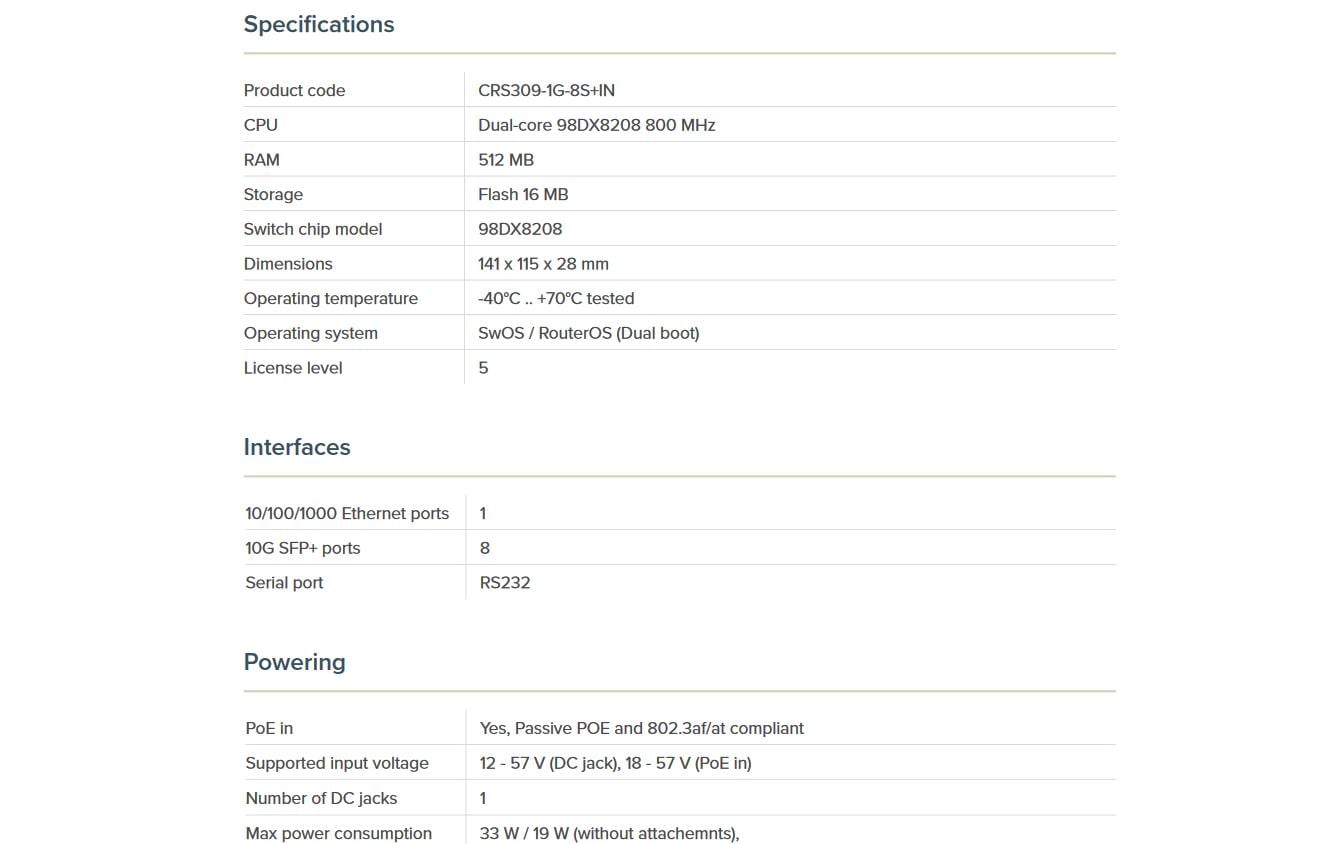 SFP Switch CRS309-1G-8S+IN 9 Port<br>Full-Managed