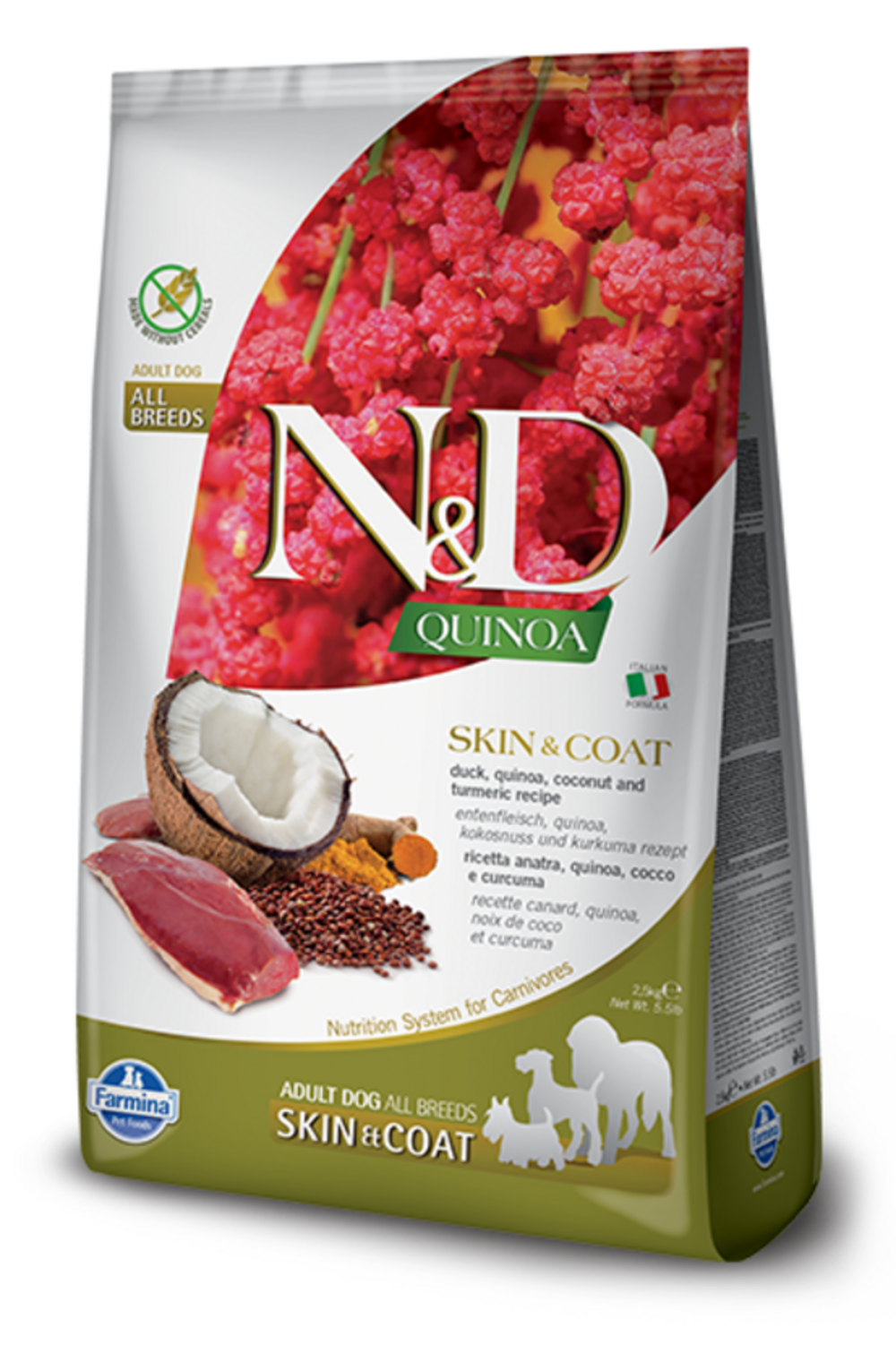 Croquettes n&d quinoa skin & coat canard & noix de coco chien 2,5 kg