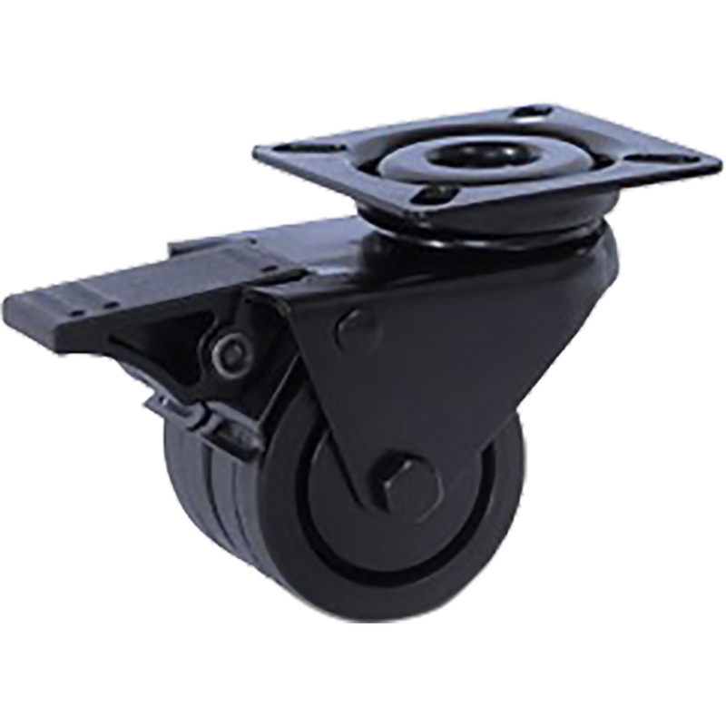Dubbel zwenkwiel TP-rubber met rem zwart 60mm - 90kg draagvermogen