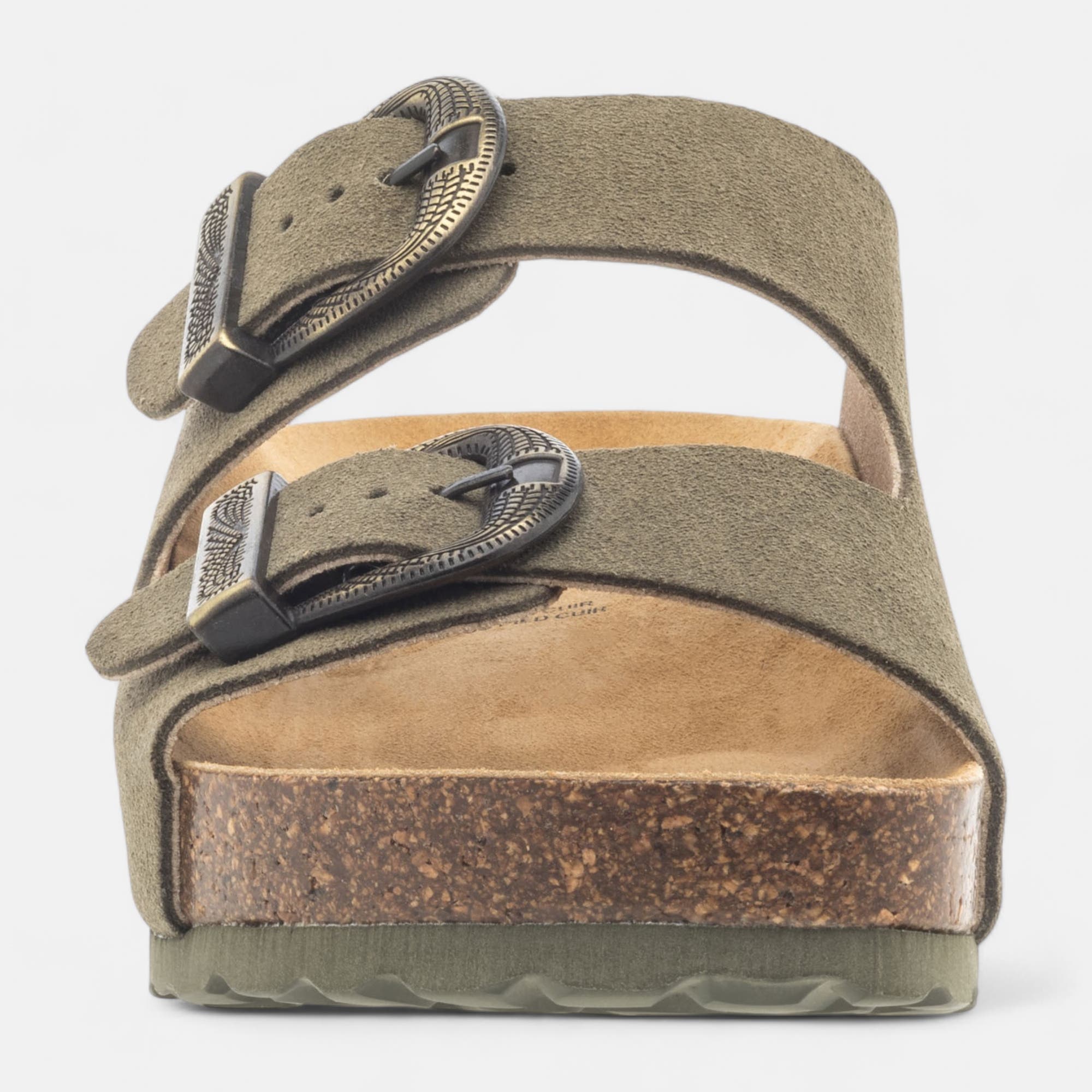 Mules semelle liège Femme en cuir kaki