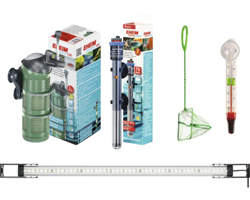 EHEIM aquaproLED 126 aquariumset met LED-verlichting, filter, verwarming, thermometer en net (zonder kast), wit, ca. 126 L, 80 x 45 x 35 cm