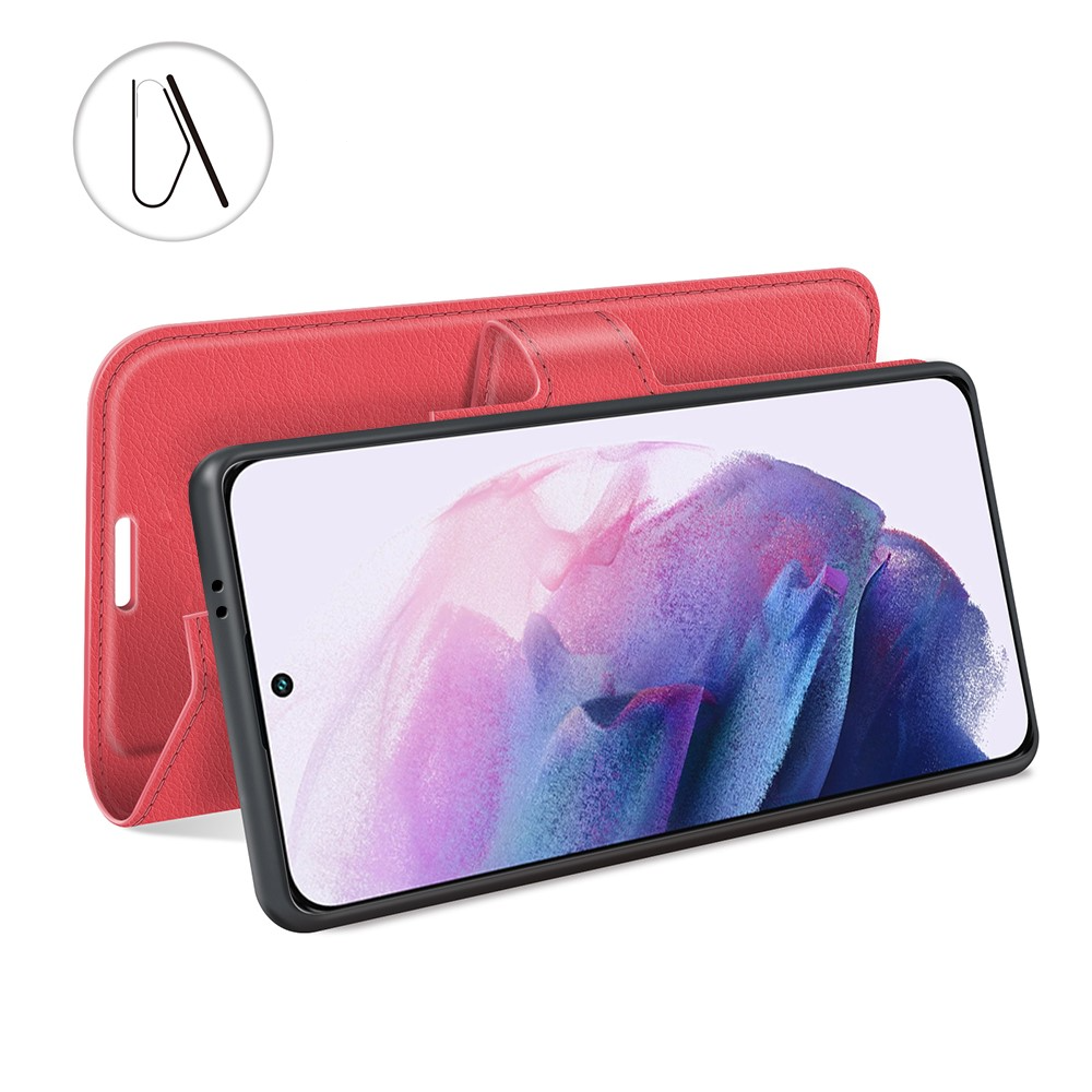 Samsung Galaxy S22 5G Leder Tasche Flip Cover Litchi Look - Rot