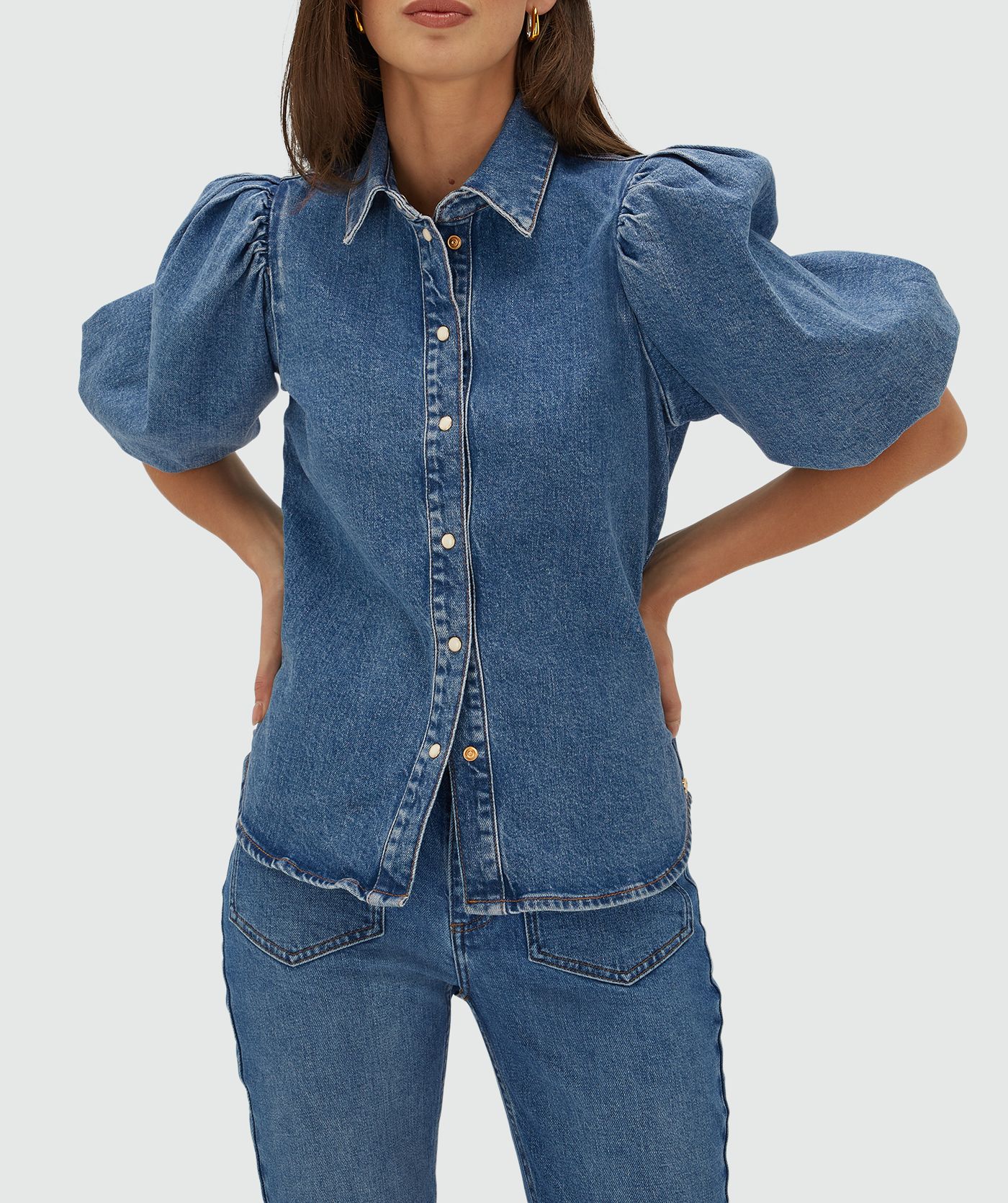 JV-SILA regular fit denim blouse - blue denim