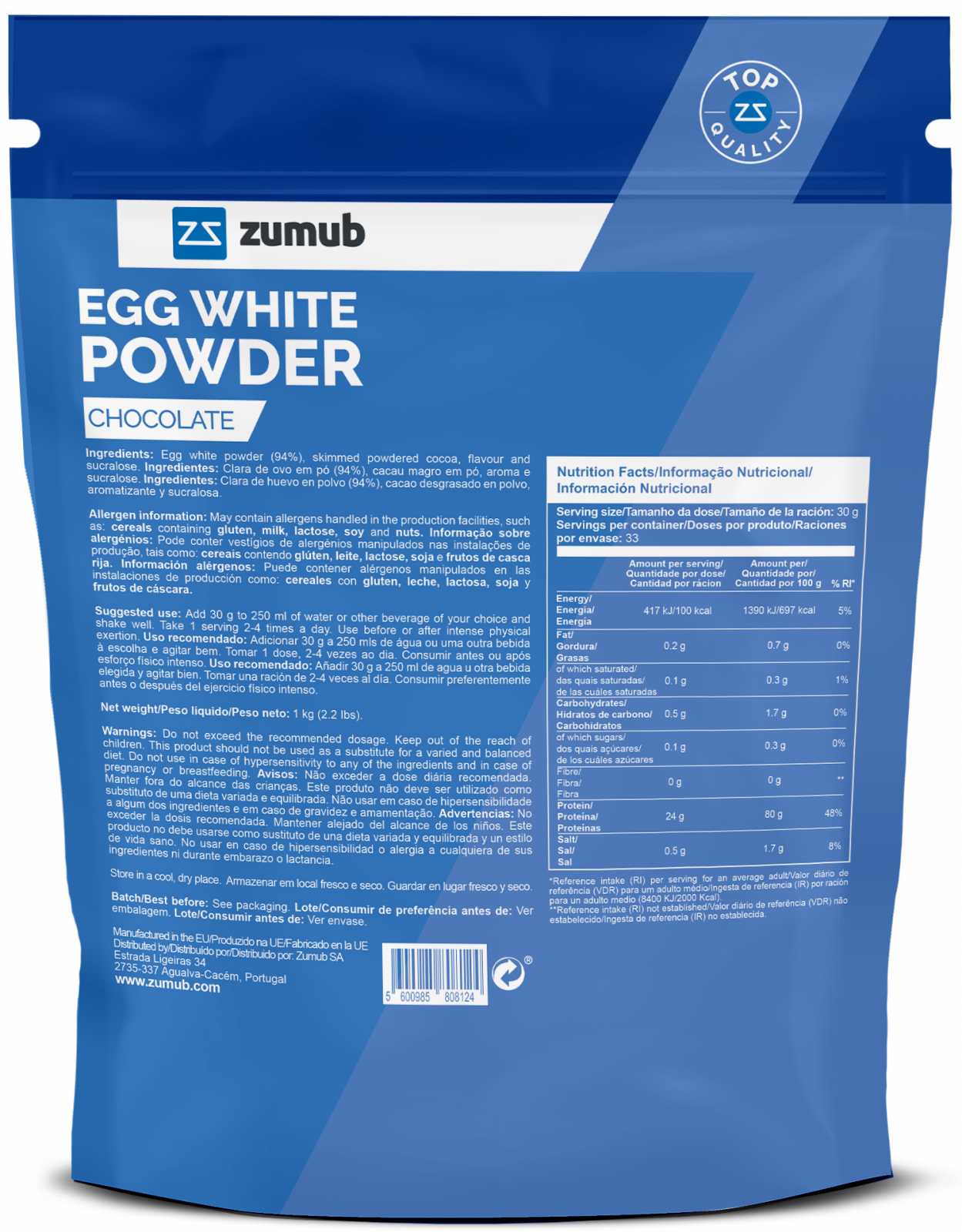 Proteína em pó de clara de ovo Zumub 500g