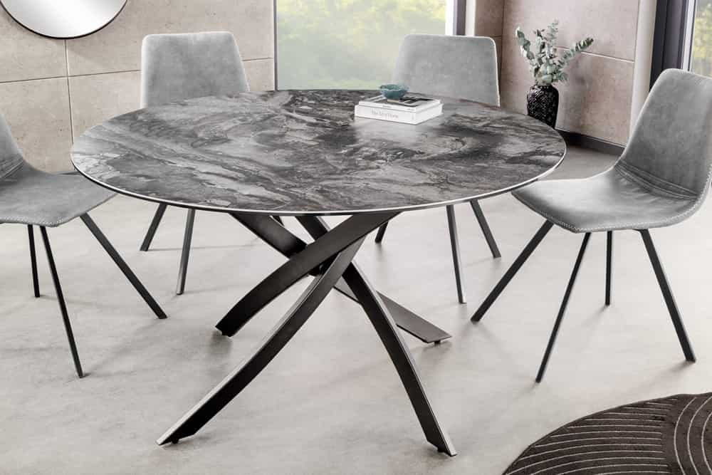 Runder Esstisch ALPINE 120cm taupe Keramik schwarzes Metallgestell
