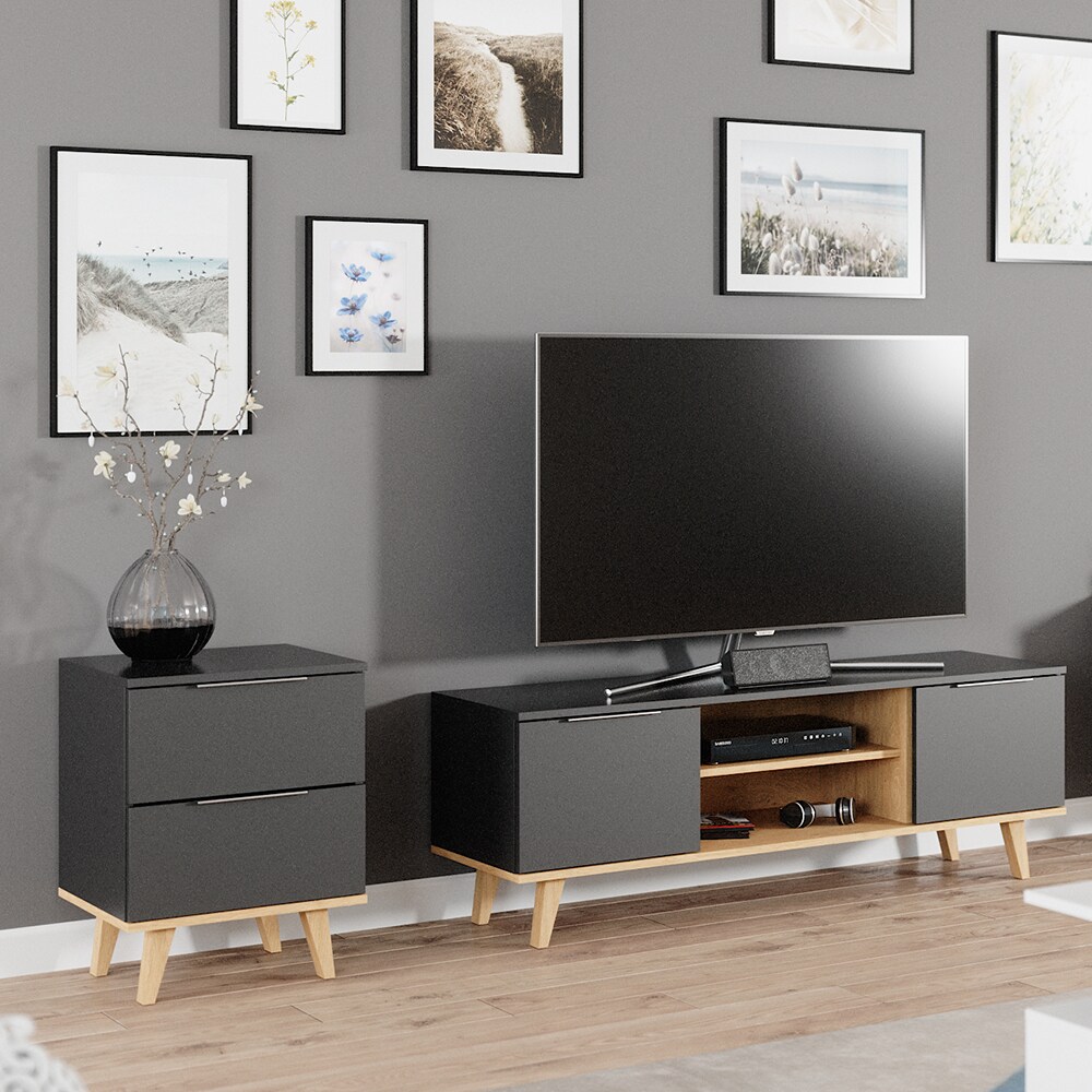 Vicco Kommode Wohnzimmerschrank Anrichte Neptune Anthrazit/Buche Schublade 46 cm