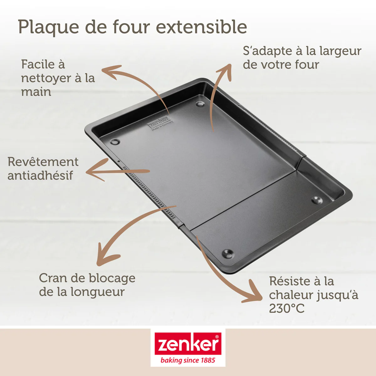 Plaque de cuisson four extensible de 37 à 52 cm Black Metallic Zenker