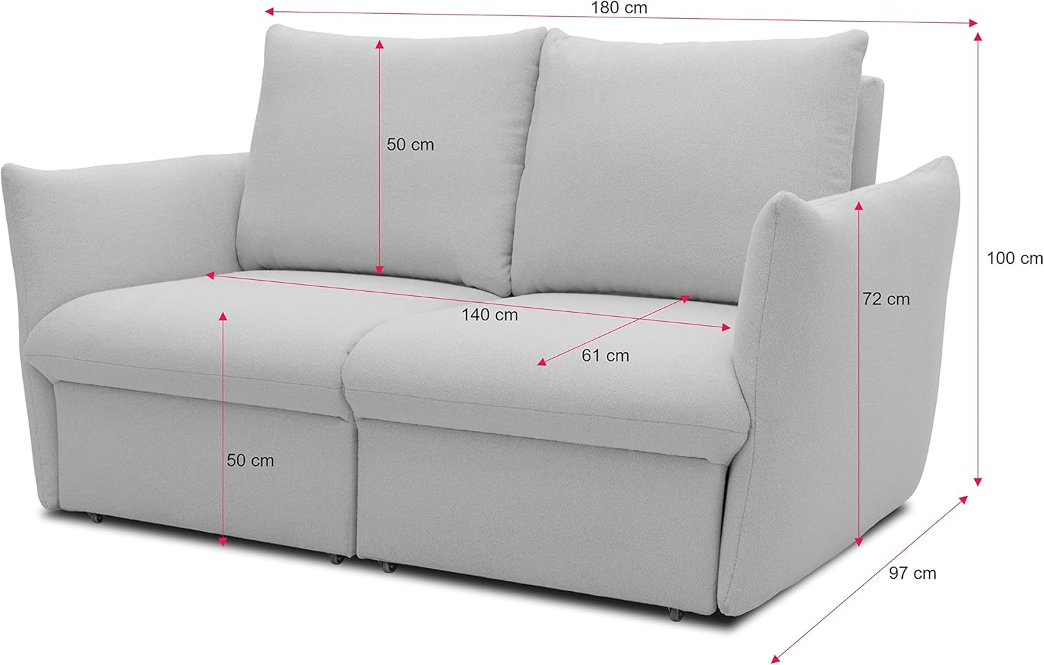 DOMO. collection Sofa Cloud Box, 2 Sitzer mit Schlaffunktion und Boxspringfederung, 2er Couch mit Bettauszug, Schlafsofa, Boxspringsofa 180 x 97 x 100 cm (BxTxH), Mango