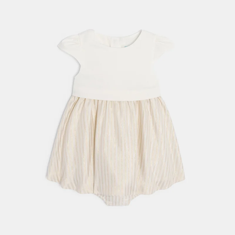 Robe chic 2 en 1 rayures brillantes bébé fille Blanc