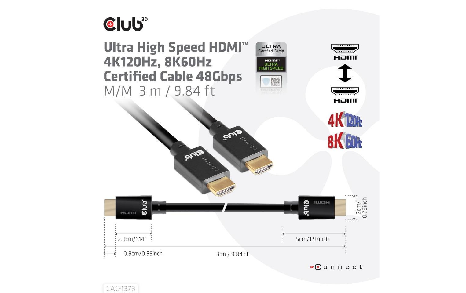 Kabel Ultra High Speed 4K120Hz, 8K60Hz HDMI 2.1 - HDMI, 3 mUltra High Speed HDMI 2.1-Kabel mit Unterstützung für Auflösungen bis zu 4K @ 120Hz oder 8K @ 60Hz