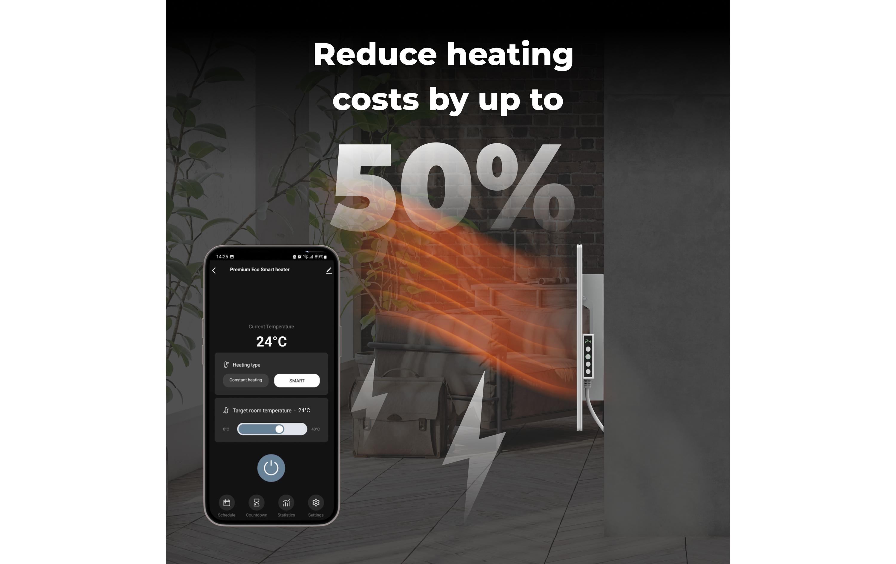 Infrarotheizer Premium Eco Smart LED 700 W, Schwarz<br>Heizgerät mit Infrarotstrahler