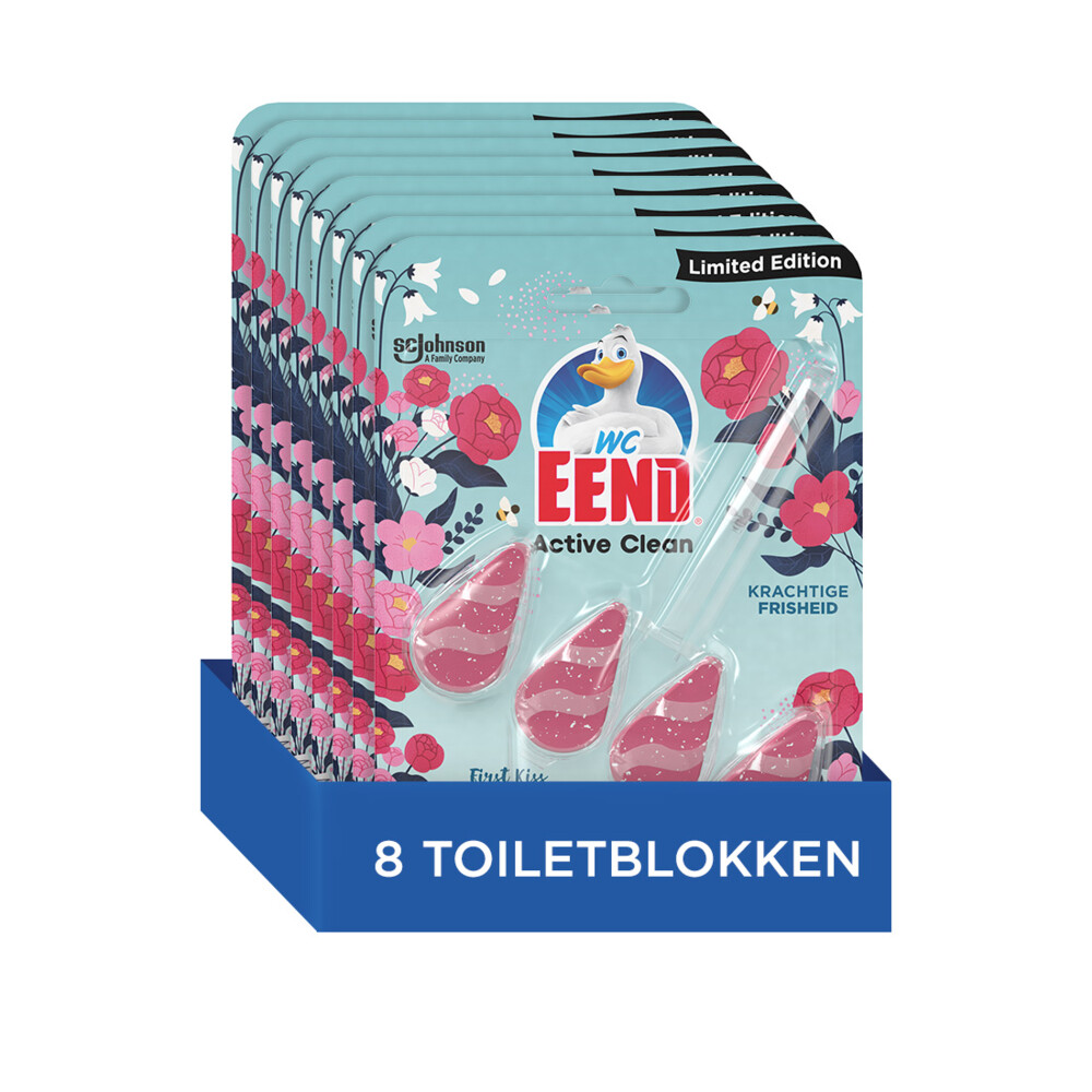 8x WC Eend Active Clean Toiletblok First Kiss Flowers38,6 ml