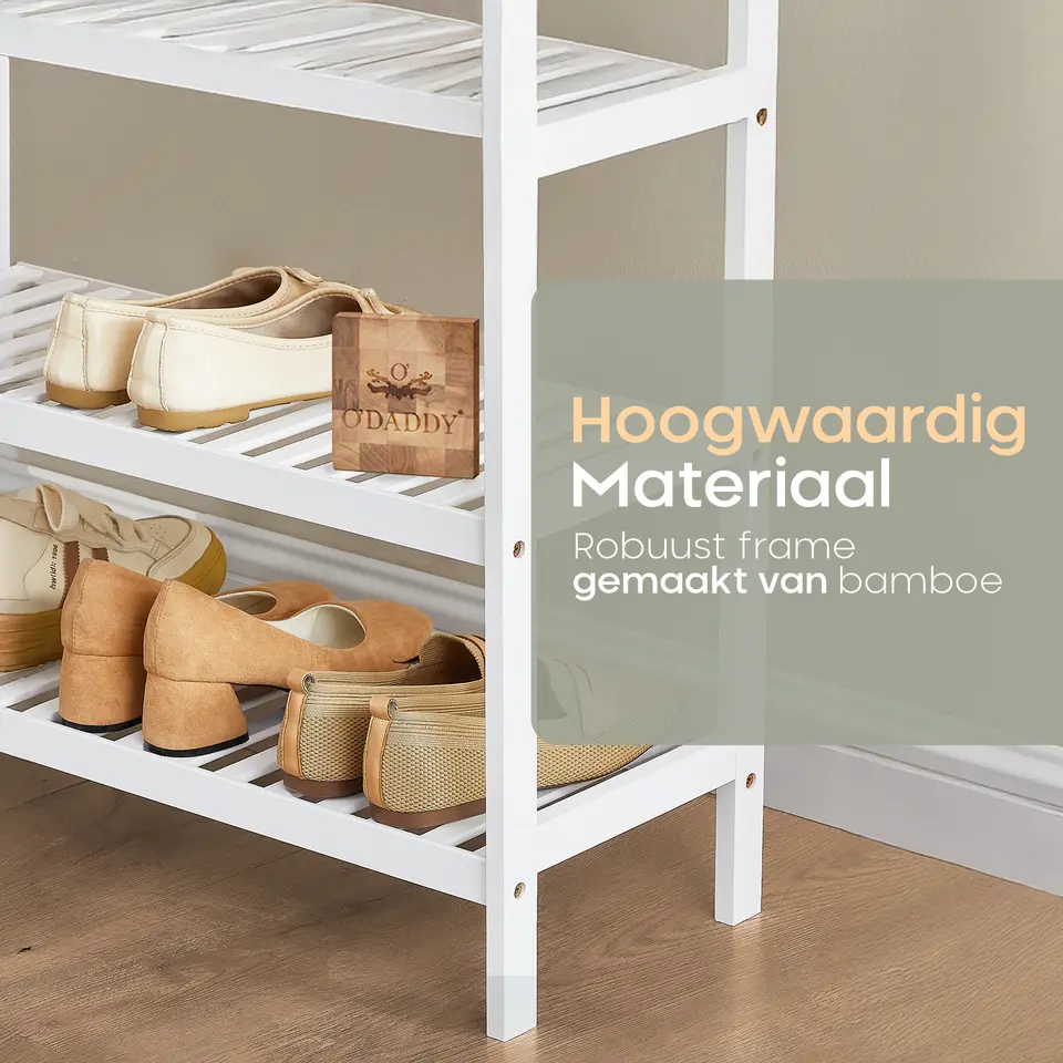 O'DADDY Bamboe Schoenenrek - 3 Laags - Voor 12 Paar - Wit - 70x26x55 cm