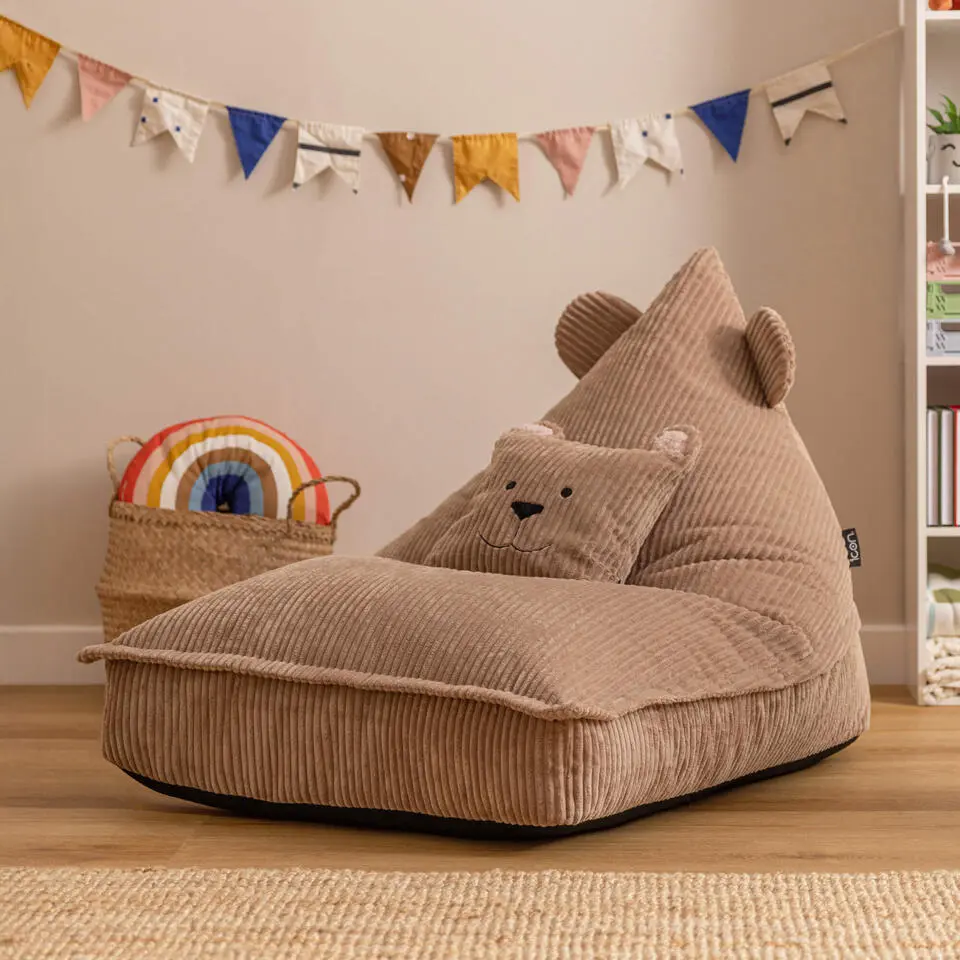 icon - Kinderzitzak Stoel Teddybeer - Ribfluweel - Bruin