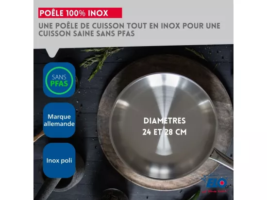 Lot de 2 poêles inox de 24 cm et 28 cm Elo Profi Therm
