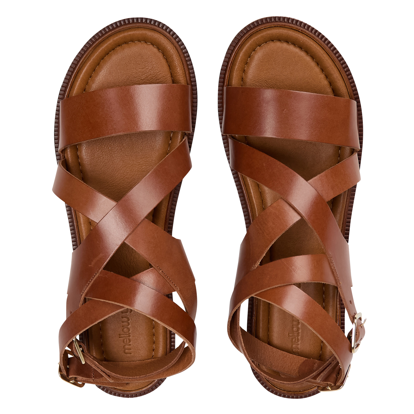 GISLA - Sandales plates ouvertes en cuir lisse | Marron