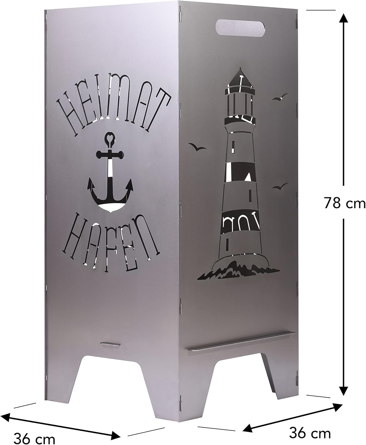 Feuertonne Mit Maritim Motiv | Stabiles Stecksystem Mit Tragegriffen | Robust & Aus Hochwertigem Stahl | Für Eine Knisternde Gemütlichkeit In Deinem Garten (78cm Heimathafen)