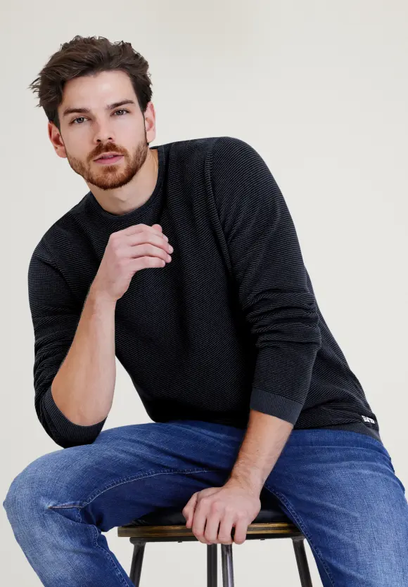 Streifenstruktur Pullover - deep navy blue
