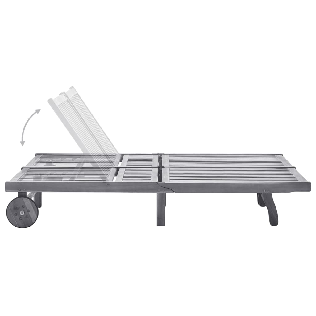 Transat chaise longue bain de soleil lit de jardin terrasse meuble d'extérieur 2 places avec coussin gris acacia