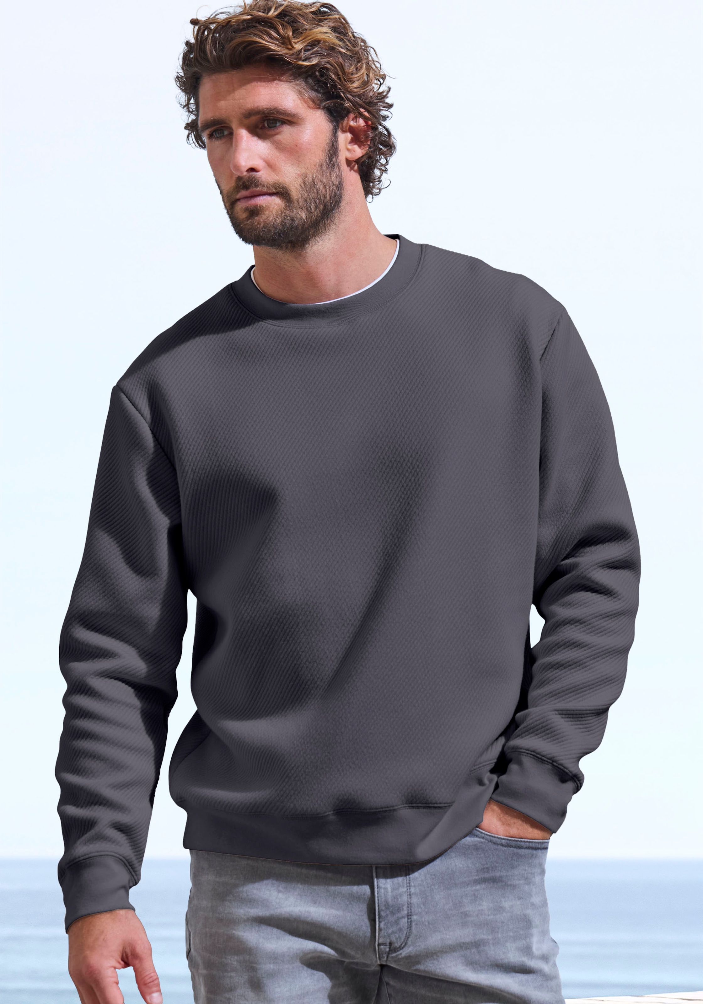 John Devin Sweatshirt , Langarm, Pullover mit Struktur, Rundhals, Baumwollmischung