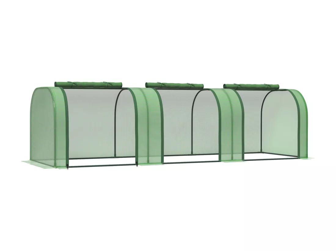 Mini serre de jardin serre à tomates 2,95L x 1l x 0,8H m acier PE haute densité 140 g/m² anti-UV 3 fenêtres zip enroulables vert