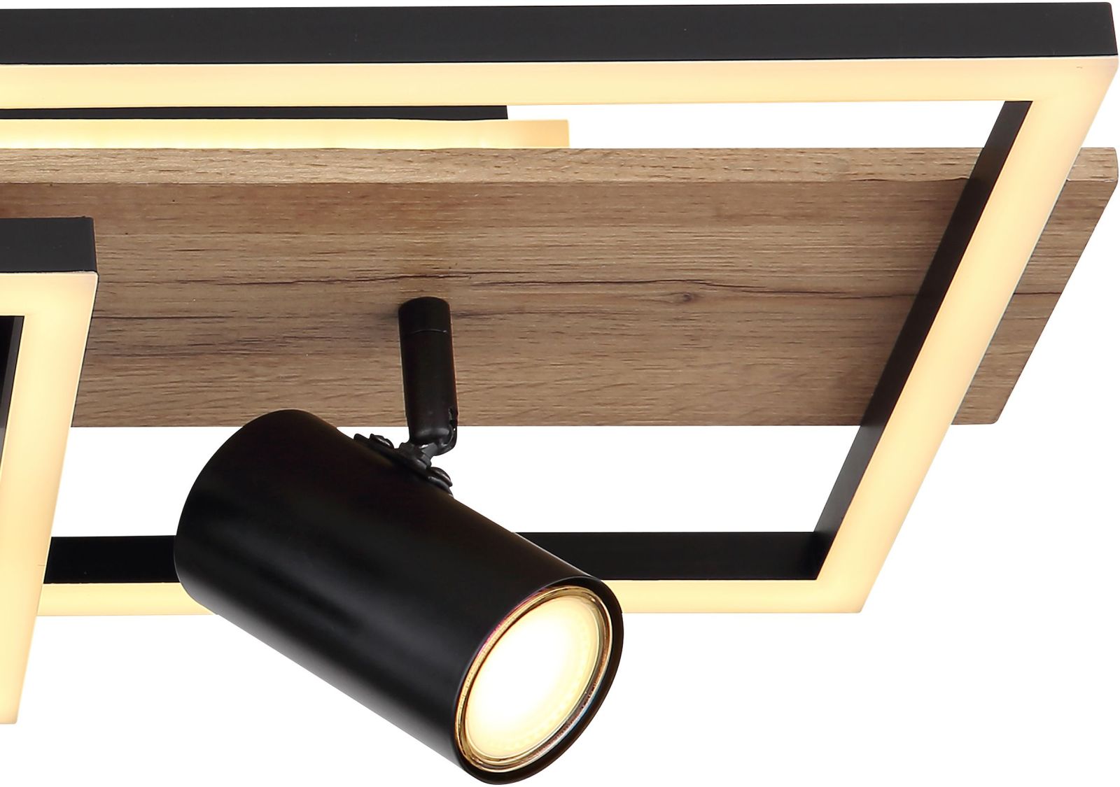 LED-Deckenleuchte - schwarz matt - Holzoptik - opal - 3 Strahler