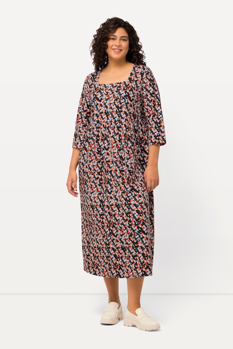 Jerseykleid, Punkte, Carree-Ausschnitt, 3/4-Arm