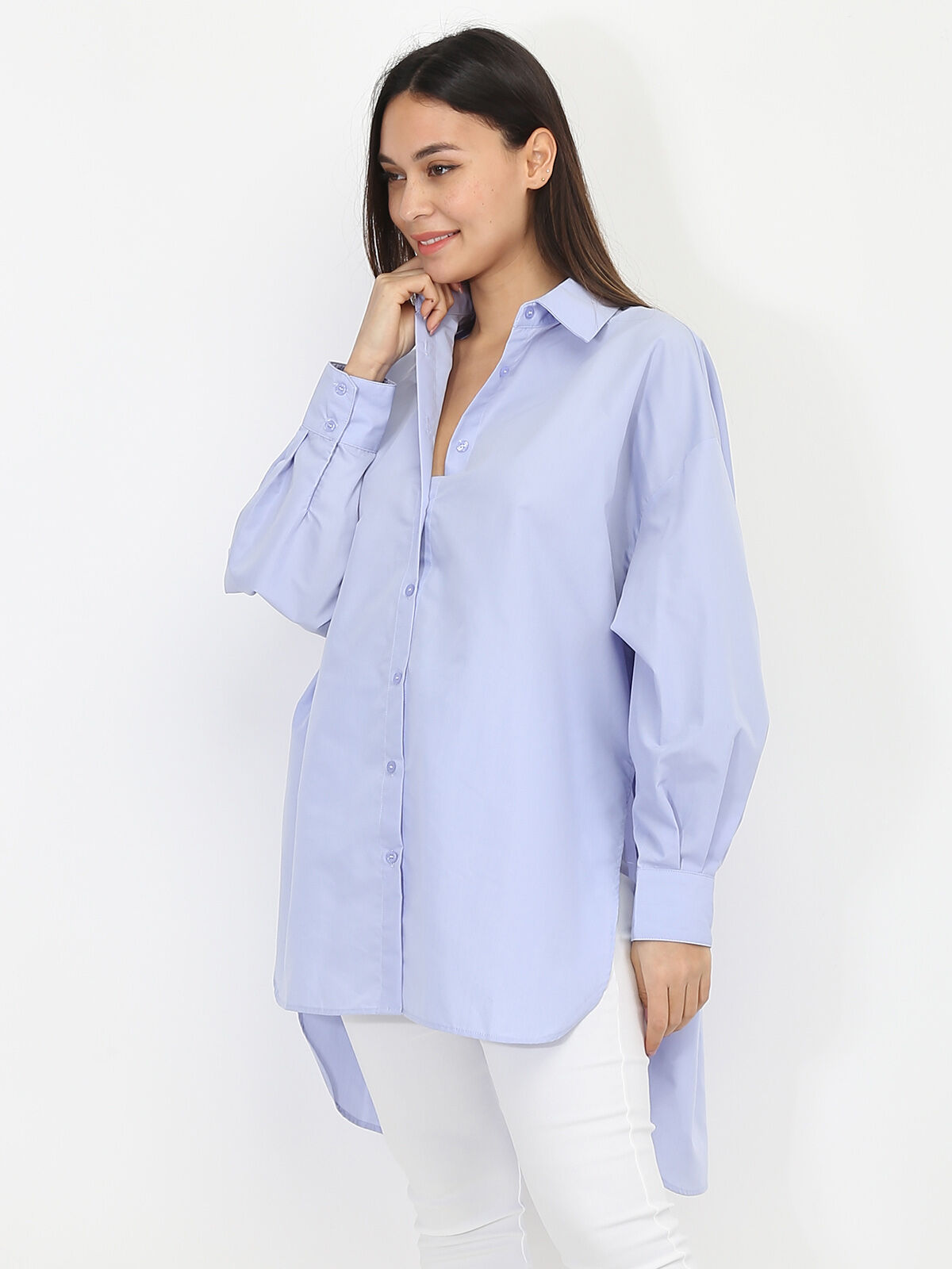 Chemise asymétrique ample- Bleu clair
