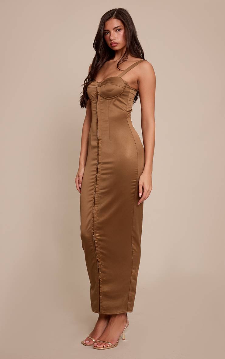 Vert Olive Foncé Robe Midaxi Corset En Satin