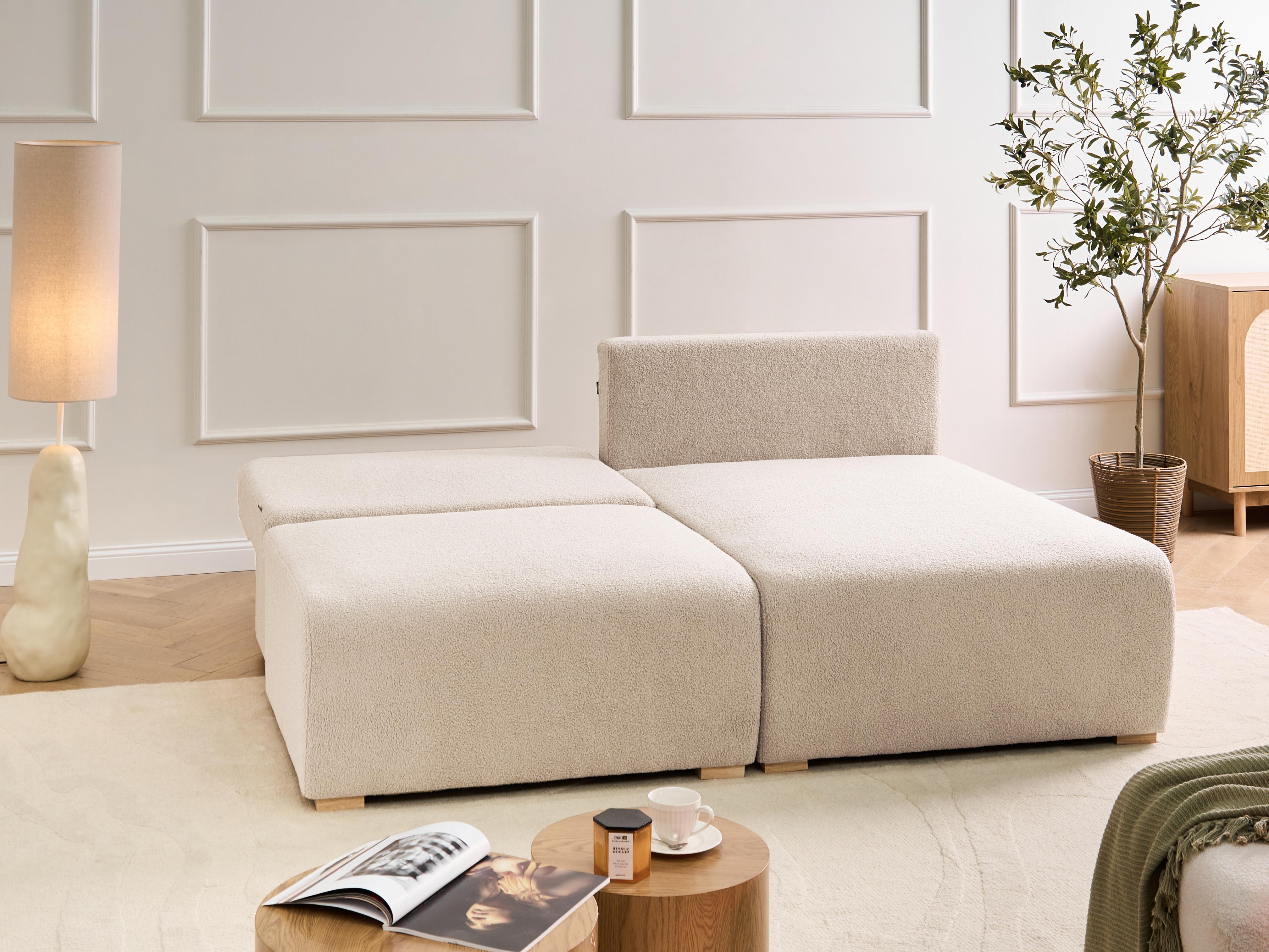 Modulaire hoekbank NERBO Bouclé Beige linkszijdig