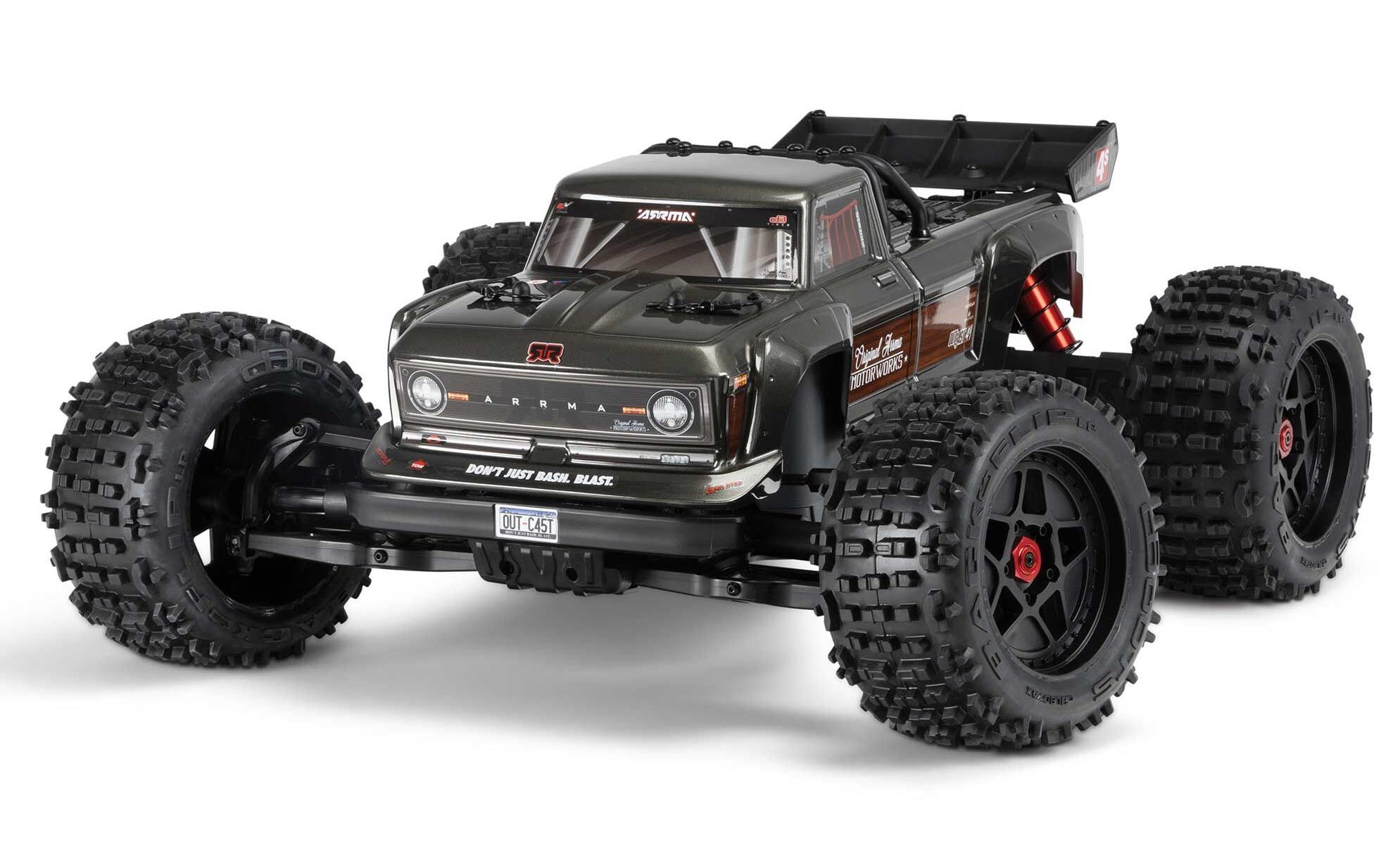 Monster Truck Outcast 4x4 4S V2 BLX Grau, ARTR, 1:10<br>Robuster Stunt Truck mit 4S Brushless Antrieb