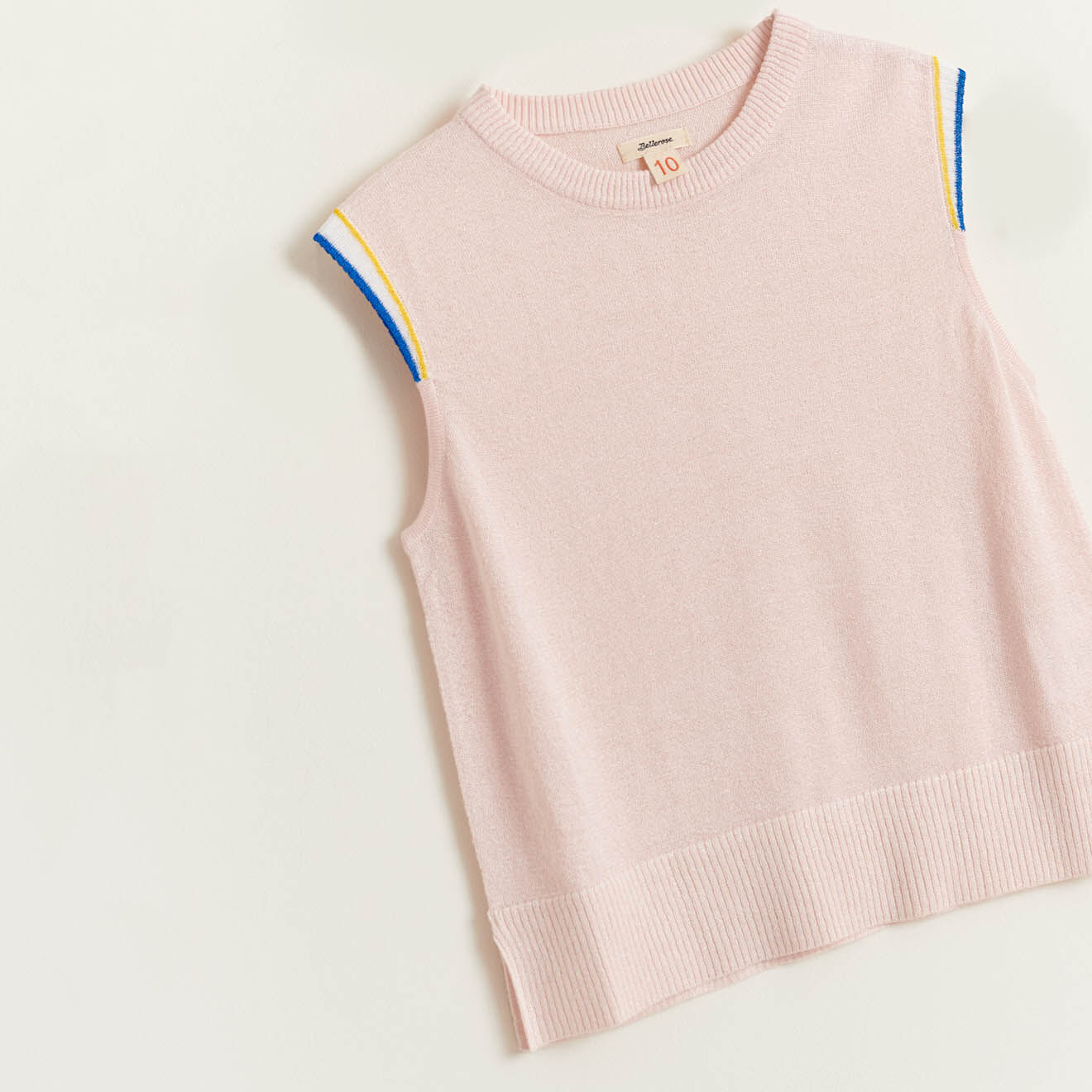 Bellerose Pull en Maille Debo sans manches rayé rose pâle