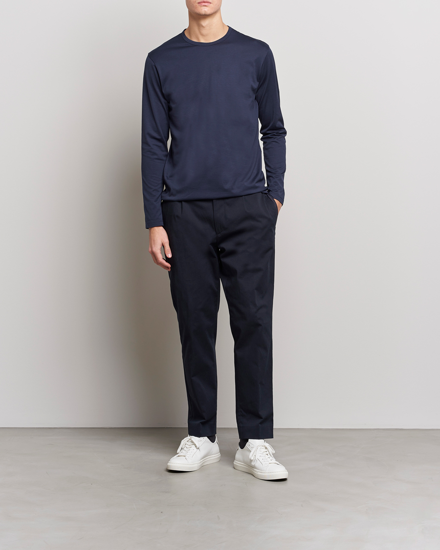 Sunspel Long Sleeve Crew Neck Cotton Tee Navy