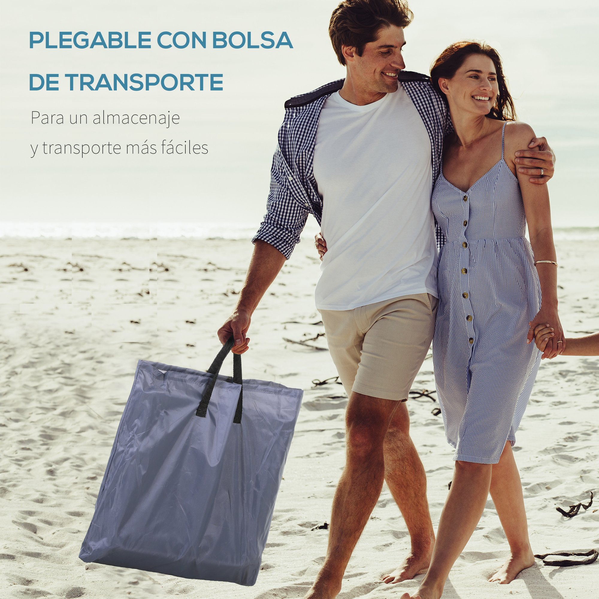Conjunto de 2 esteiras de praia dobráveis Outsunny com encosto reclinável em 5 níveis, apoio de cabeça e bolsa de transporte, 134x48x33-43 cm, cinza