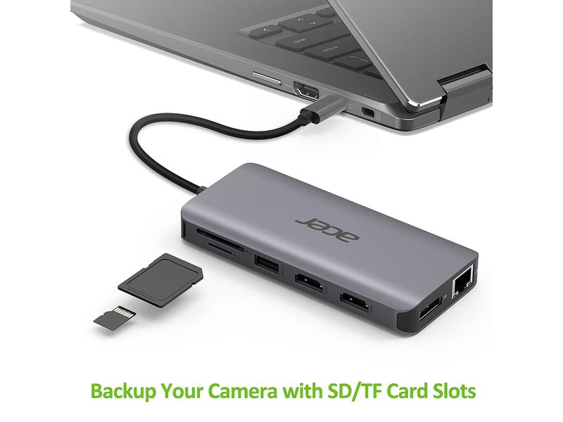 Acer Dockingstation USB-C 12-in-1 Dongle Mini Kompakte USB-C-Dock mit vielen Anschlussmöglichkeiten