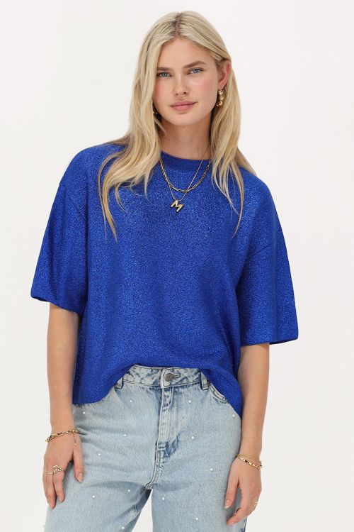 Blauw oversized T-shirt met lurex