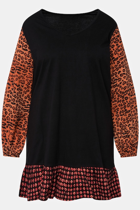 Longshirt, A-Linie, Mustermix, V-Ausschnitt, Langarm