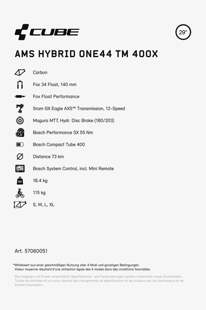 CUBE AMS Hybrid ONE44 C:68X TM 400X 29 E-Mountainbike 2024