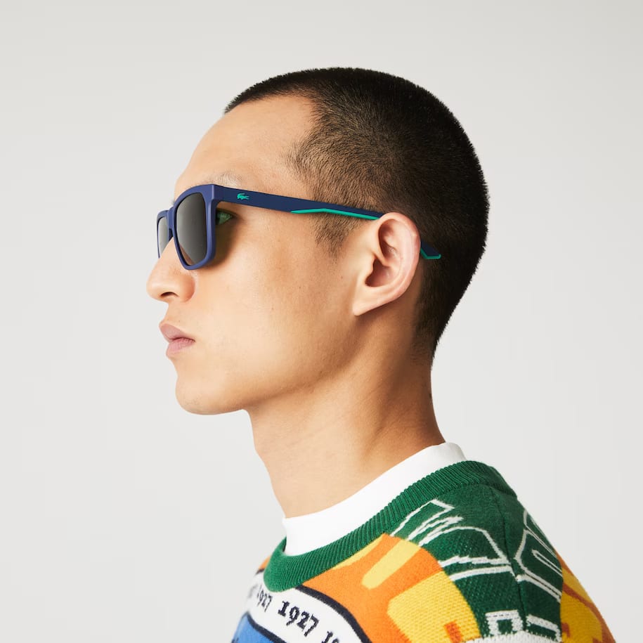 Lunettes de soleil Homme rectangulaires Rubber Croc Lunettes de soleil - Bleu - Lacoste - Homme