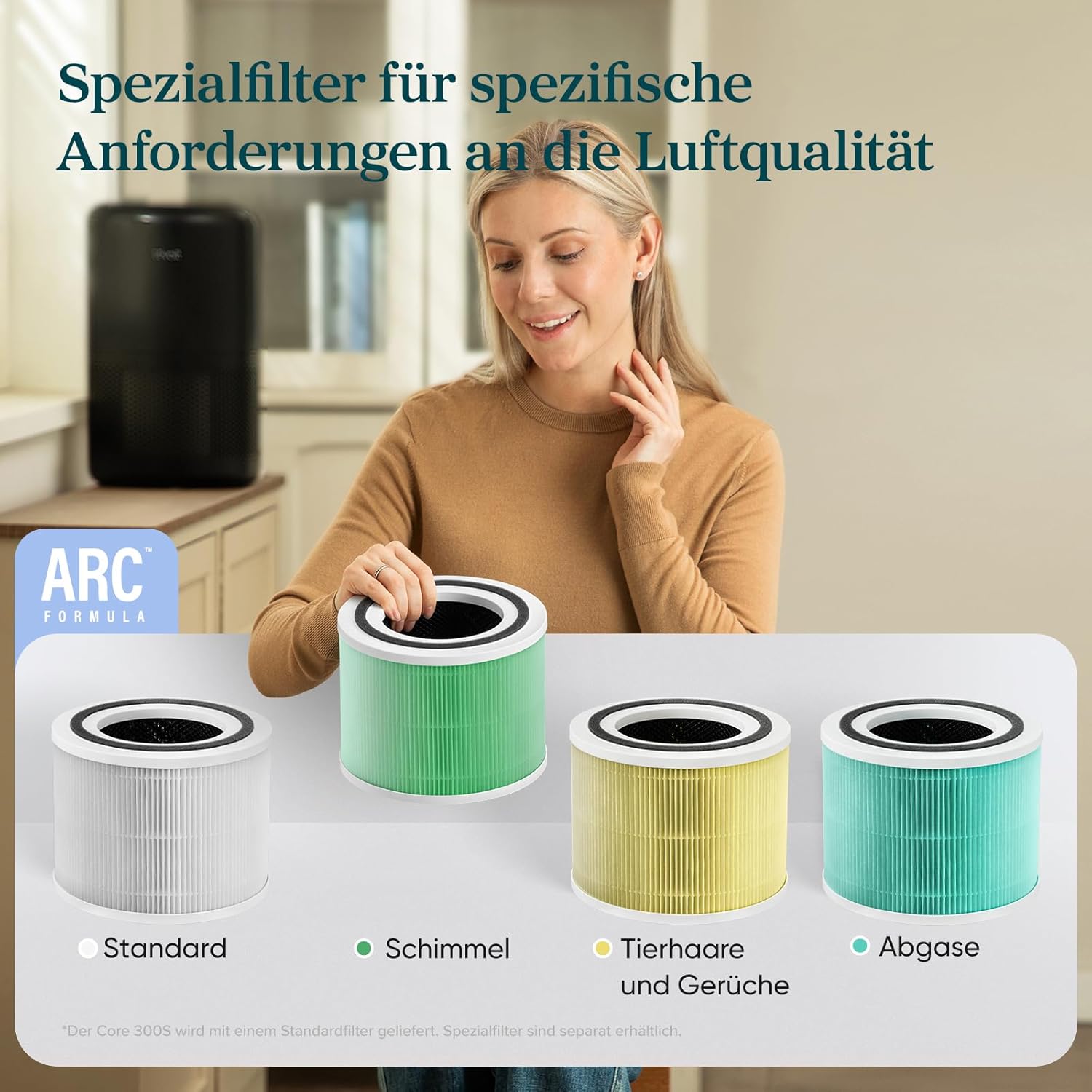 LEVOIT Luftreiniger mit HEPA Luftfilter, CADR 258m³/h für 54㎡ Raucherzimmer, gegen 99,97 Prozent Schimmel Staub Pollen Tierhaare, Air Purifier mit Luftqualitäts-Feedback und Auto-Modus, Schlafmodus